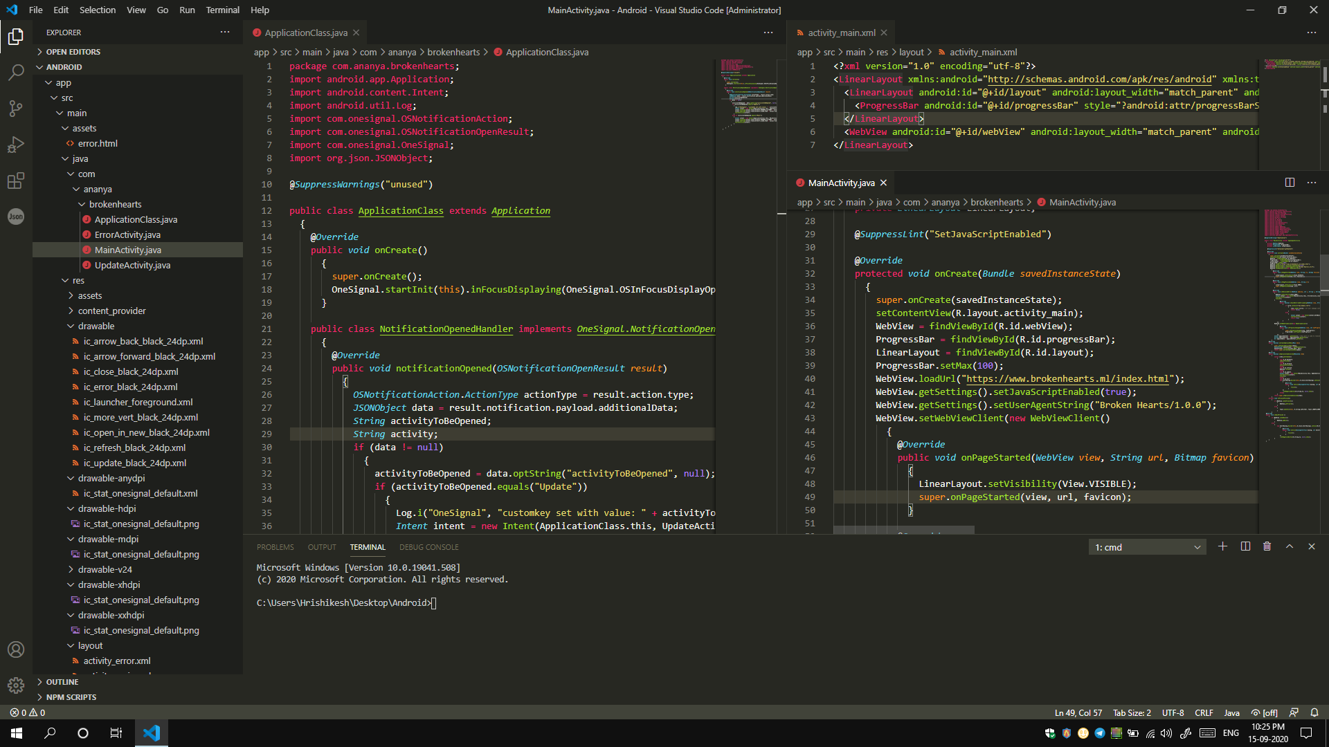Android app is written in Java