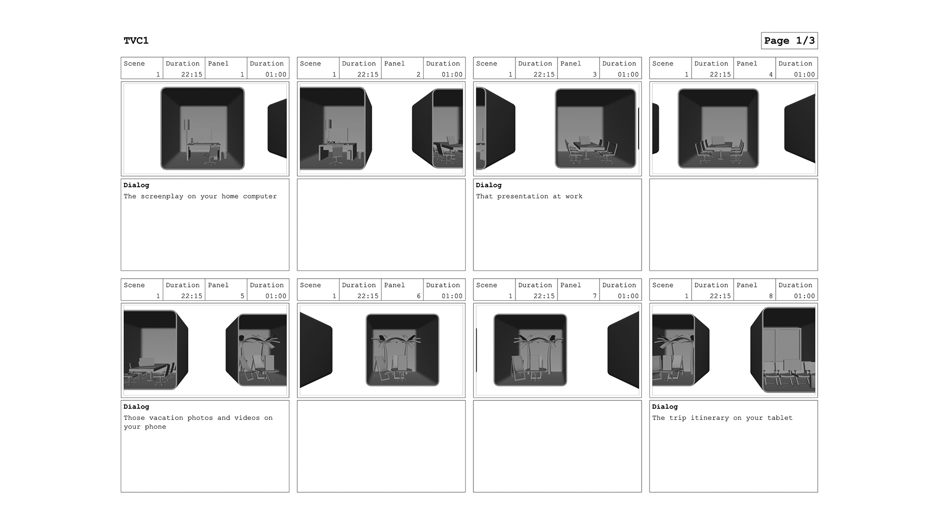 TVC 1 storyboard page 1