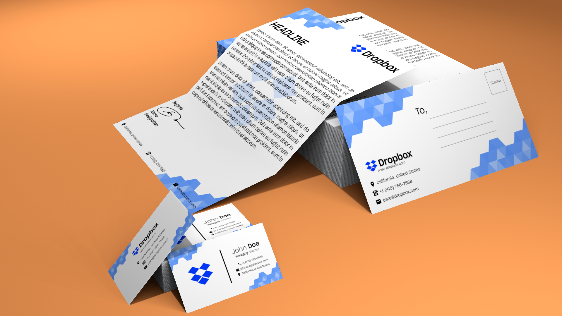 Stationery featuring the 'boxy' design