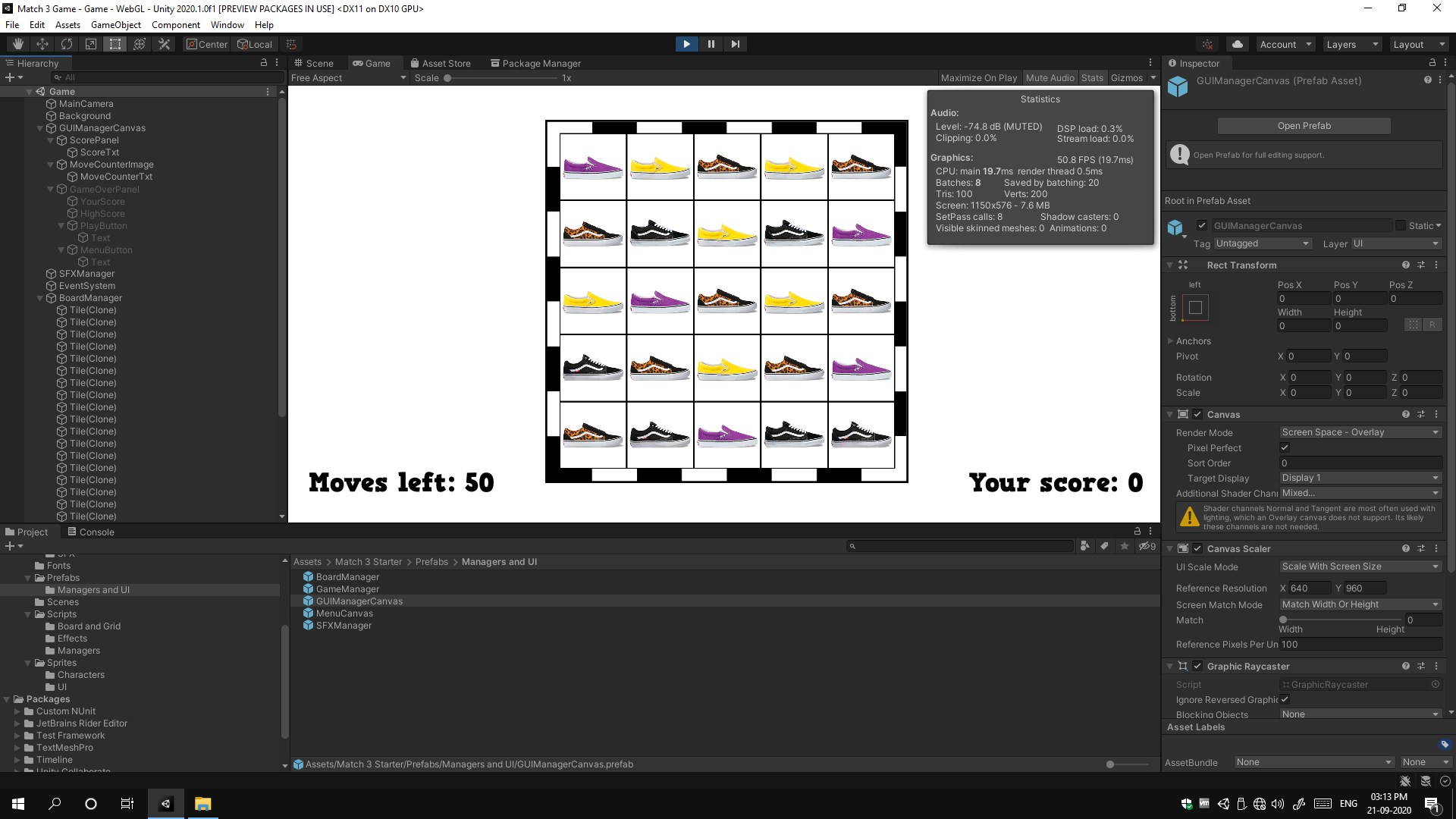 Developing the game in Unity