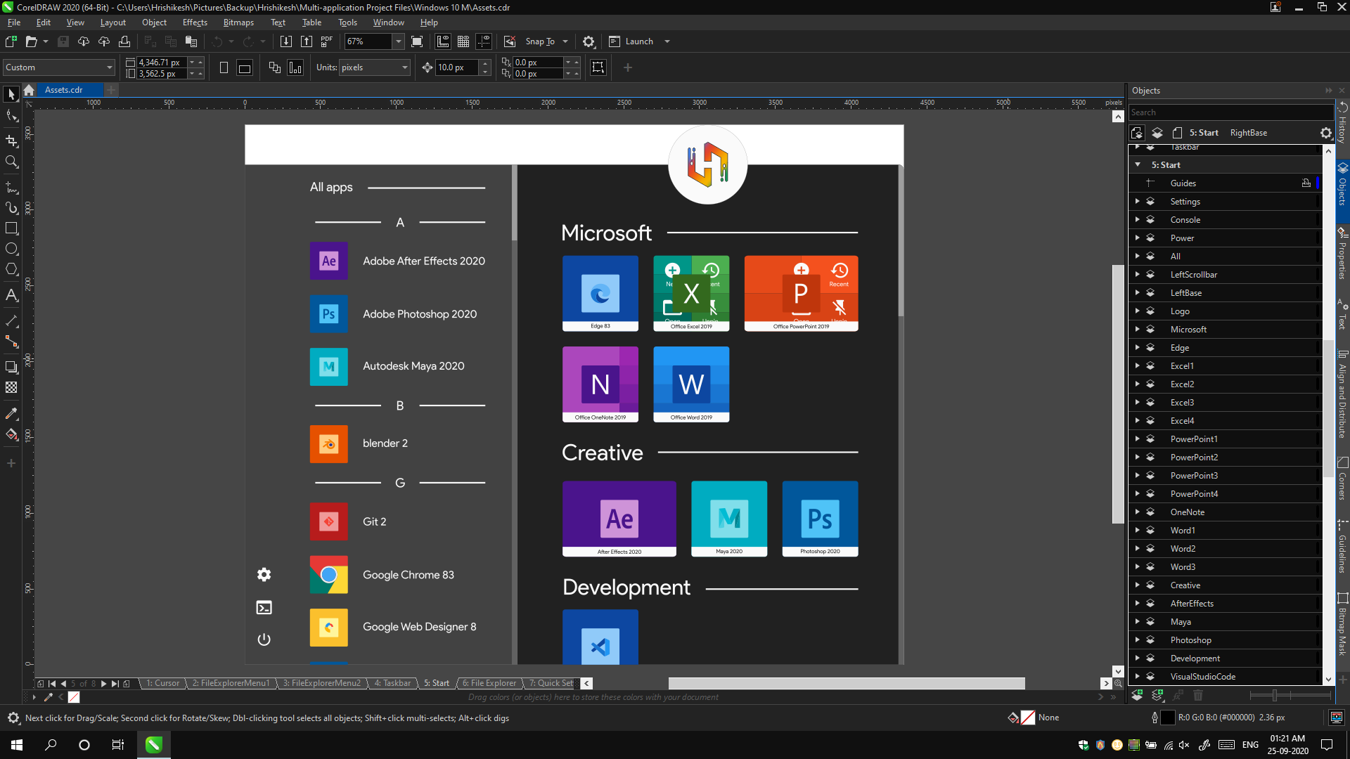 Creating individual assets in CorelDRAW