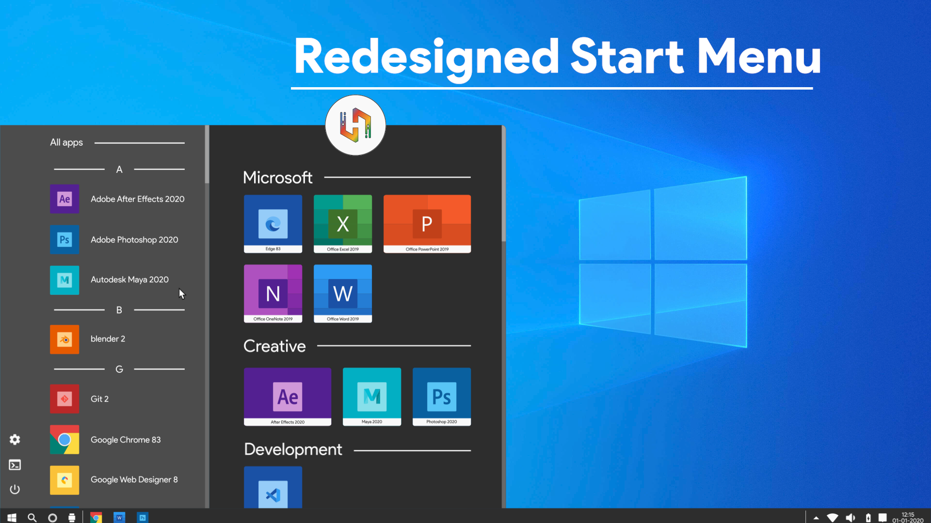 Start Menu in flat colours